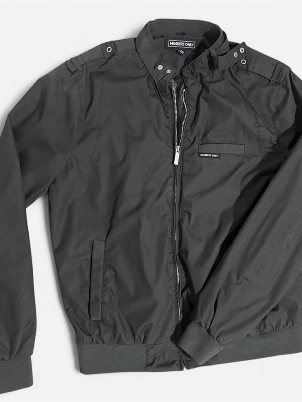 Members Only Black Nylon Bomber Jacket with Stand Collar